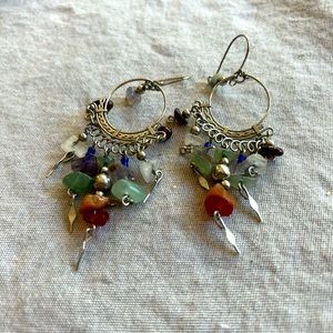Bohemian multi gem silver earrings
